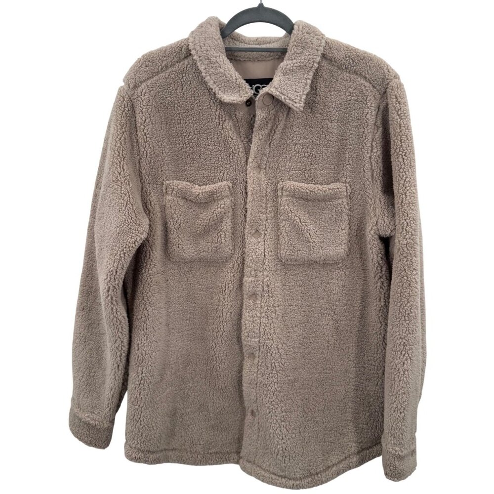 UGG Womens Beige Sherpa Fleece Jacket With Snap Down Closure & Pockets Size M